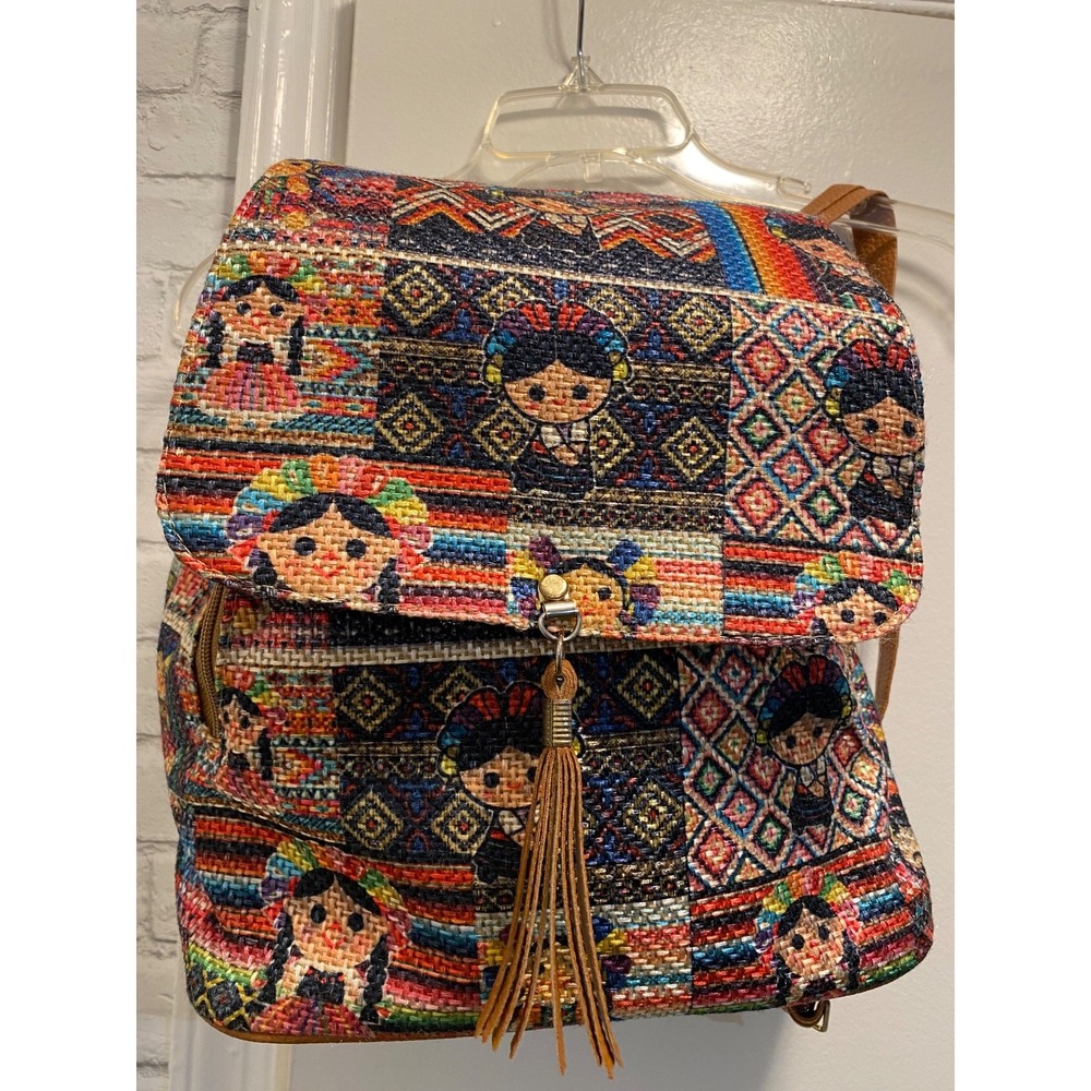 Frida Kahlo Mini Backpack Straw Woven Cute Cartoon Character Bag made in mexico